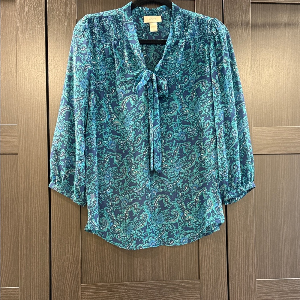 LOFT Paisley Top in Teal and Navy
